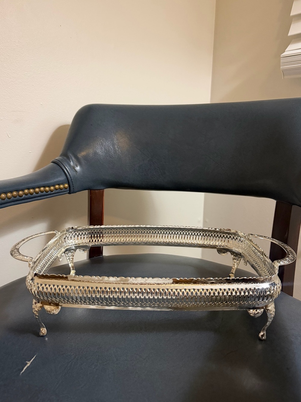 Vintage silver plated Silver Decorative Serving Tray with Handles